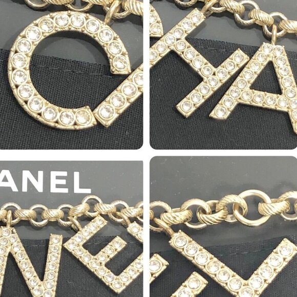 CHANEL CC Logo Rhinestone Charm Chain Bracelet 6.7" Gold Tone P19S Auth - Picture 7 of 8